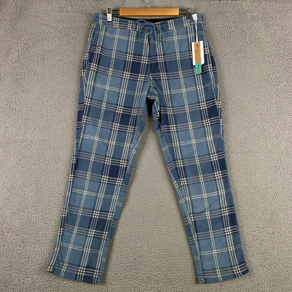 Vissla Eco-zy Sofa Surfer Pant Men's Medium M Blue Plaid Recycled Fleece NWT $74